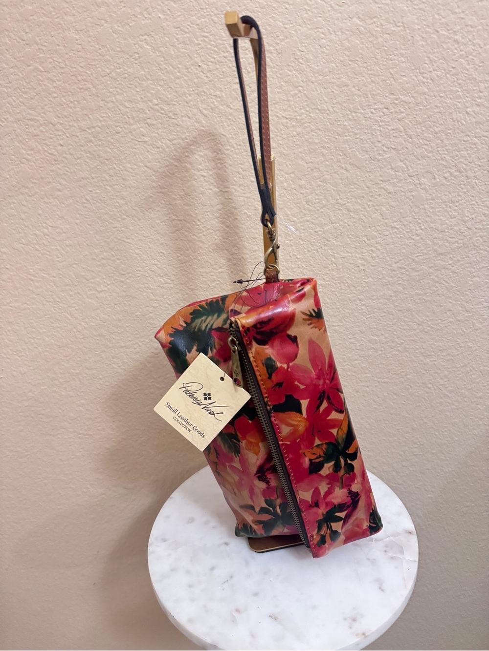 Women Patricia Nash Valerie Foldover wristlet pouch leather floral glazed finish